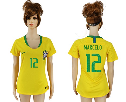 Women's Brazil #12 Marcelo Home Soccer Country Jersey - Click Image to Close